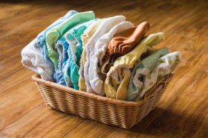 A basket of cloth diapers
