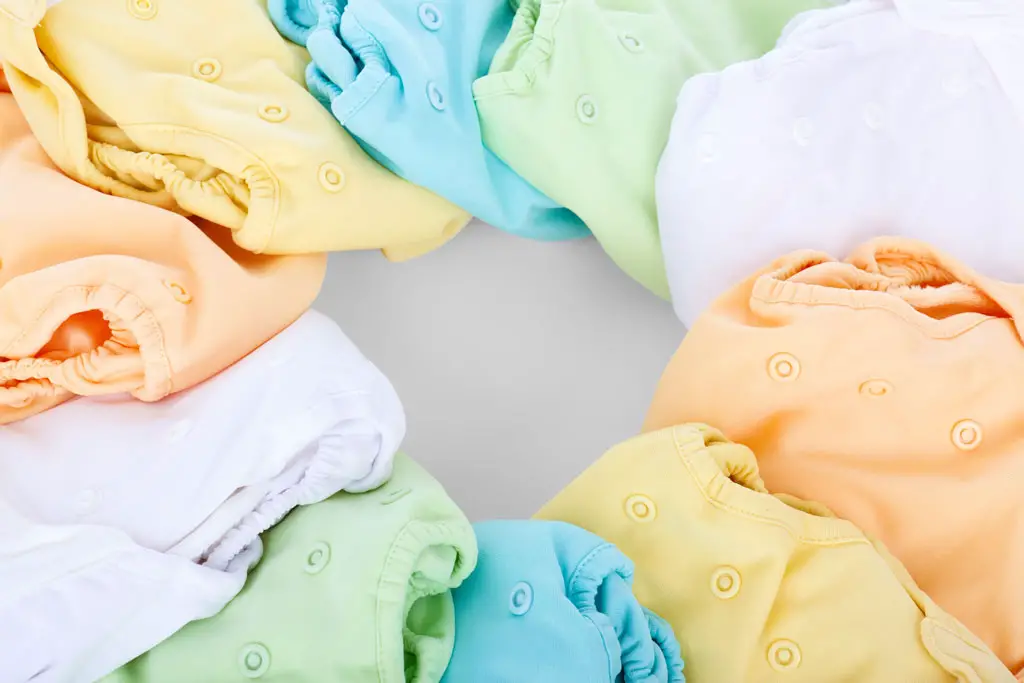 Set of colorful cloth diapers in a pattern