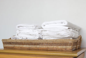 Stacks of white flour sack towels